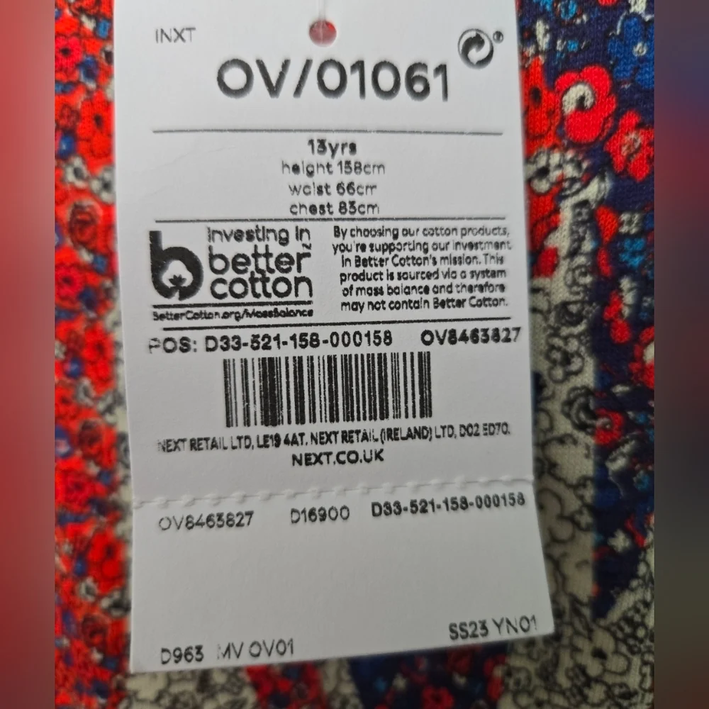 Next Girls Red White Blue Floral Print 100% Cotton 13 years